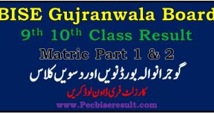 BISE Gujranwala Board Matric Result 2022