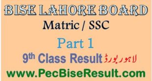 BISE Lahore 9th Class Result 2022