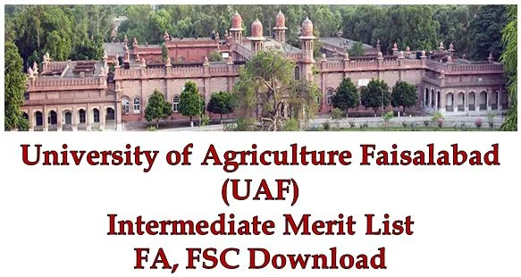 UAF Intermediate FA FSC Merit Lists 2018 Download Agriculture University Faisalabad