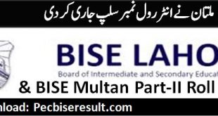 part two roll number slip lahore/multan boards 2022