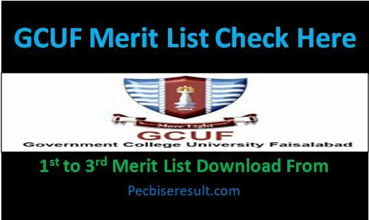 GCUF Merit List 2023 Online