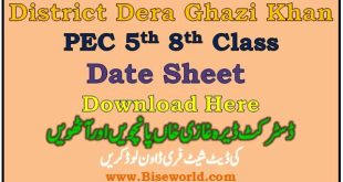 District Dera Ghazi Khan 5th 8th Class Date Sheet 2023