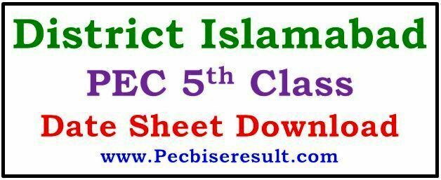 District Islamabad 5th Class Date Sheet 2023