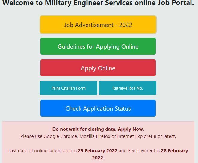 MES Vacancies 2022 online Apply Method 