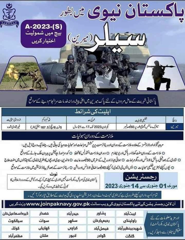 Apply online for Pakistan Navy Sailor Jobs 2023