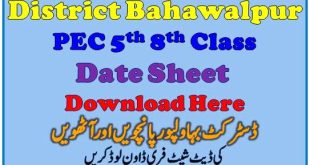 District Bahawalpur 5th 8th Class Date Sheet 2023