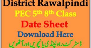 District Rawalpindi 5th 8th Class Date Sheet 2023